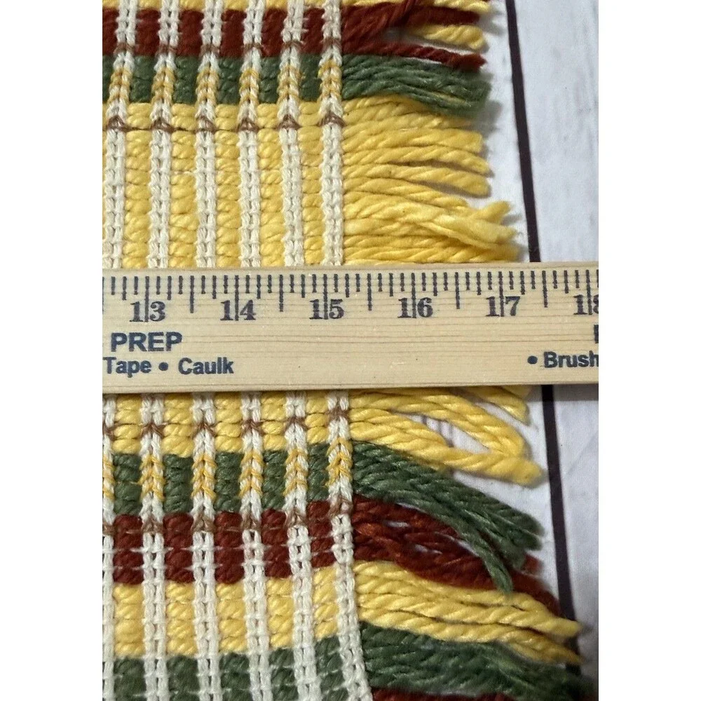 Set Of 8 Hand Made Placemats MCM Yellow Green Burgundy Knit